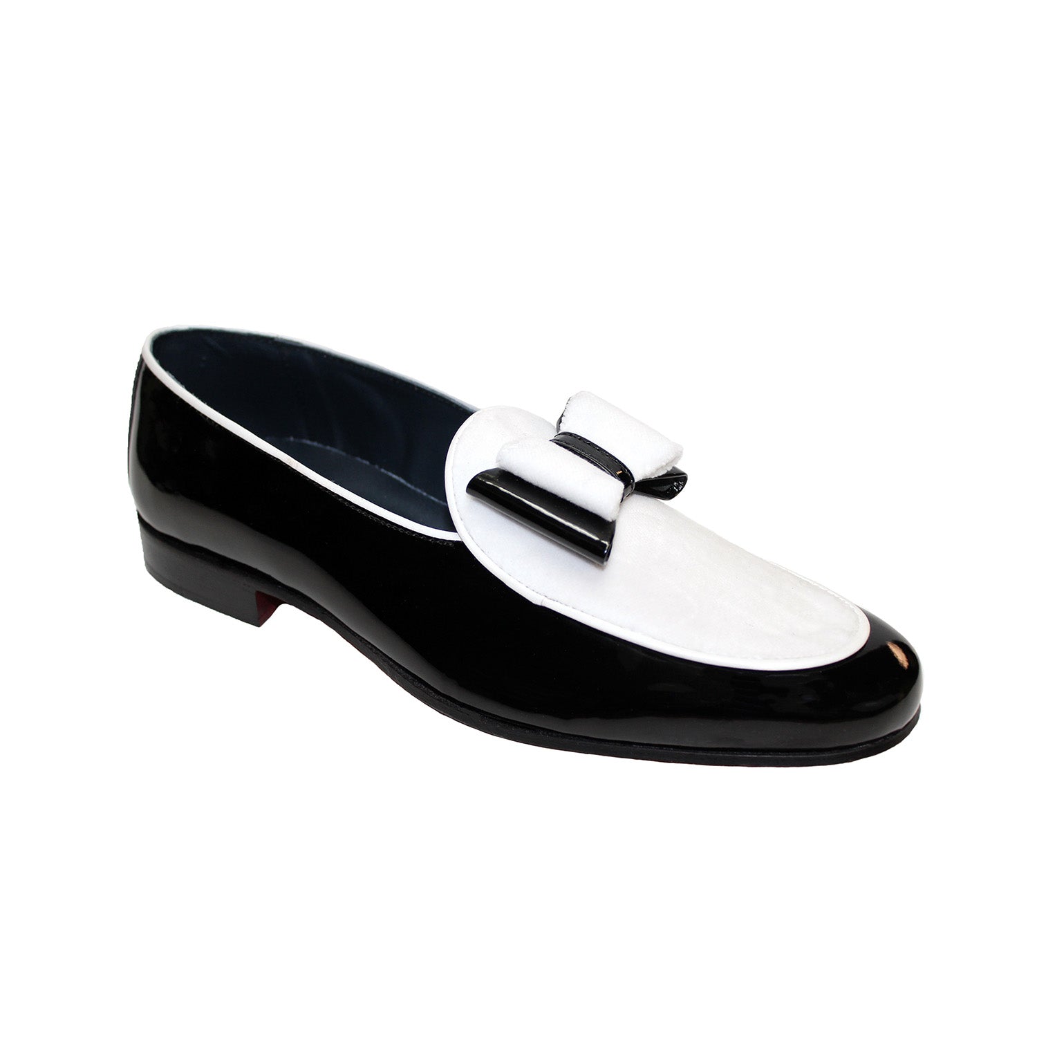 Duca Amalfi Men's Shoes Black/White Patent Leather-Velvet, Leather Lining Formal Loafers (D1002)