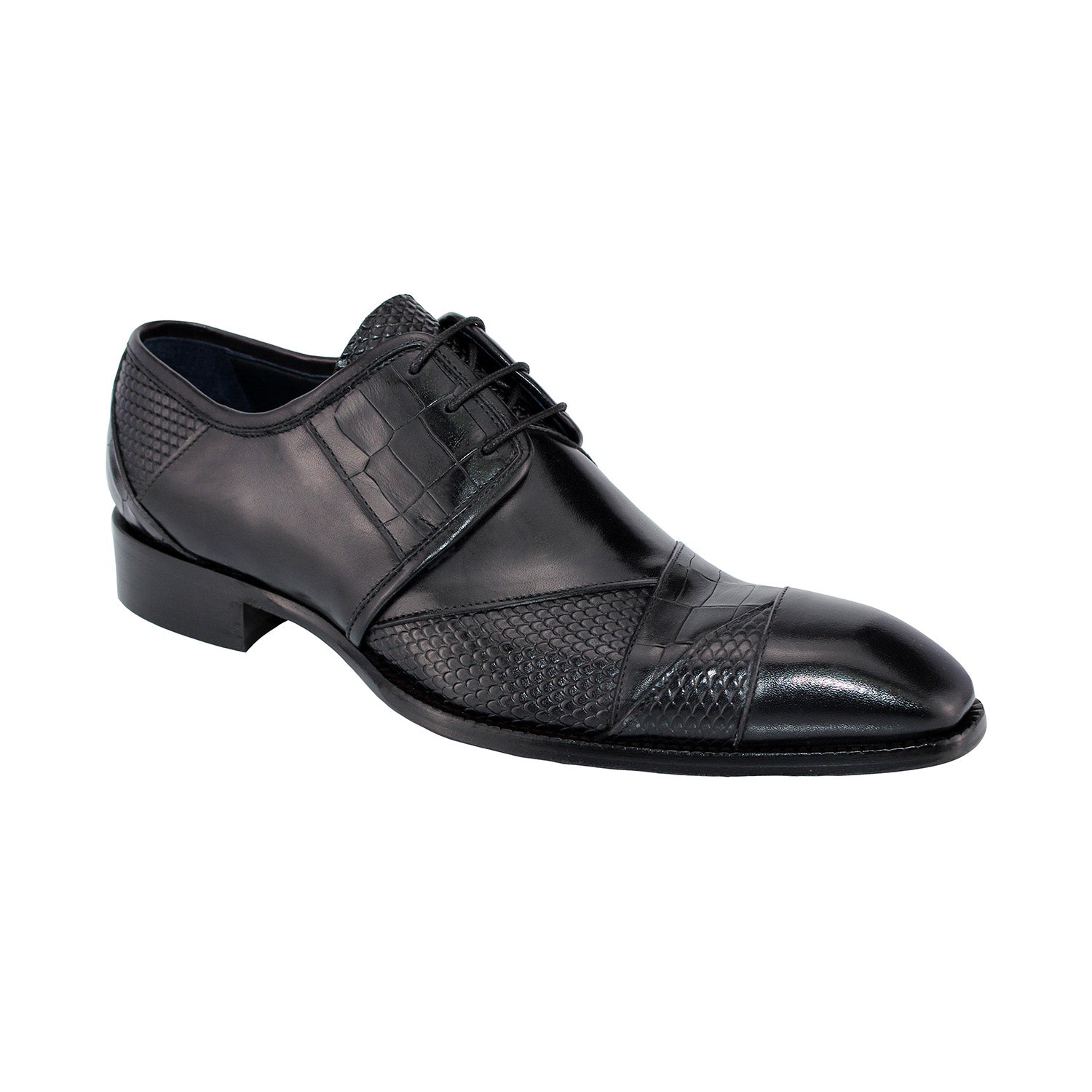 Duca Imperio Men's Shoes Black Calf-Skin Leather/Calf Print Oxfords (D1029)