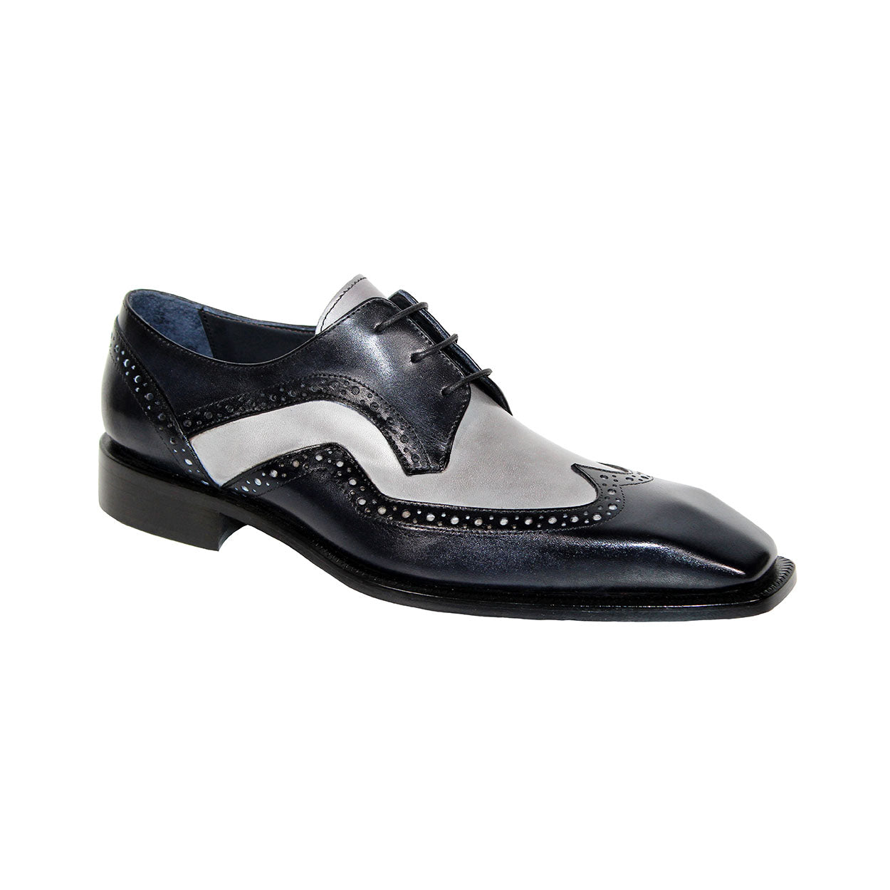 Duca Saranno Men's Shoes Black/Light Grey Calf-Skin Leather Oxfords (D1113)