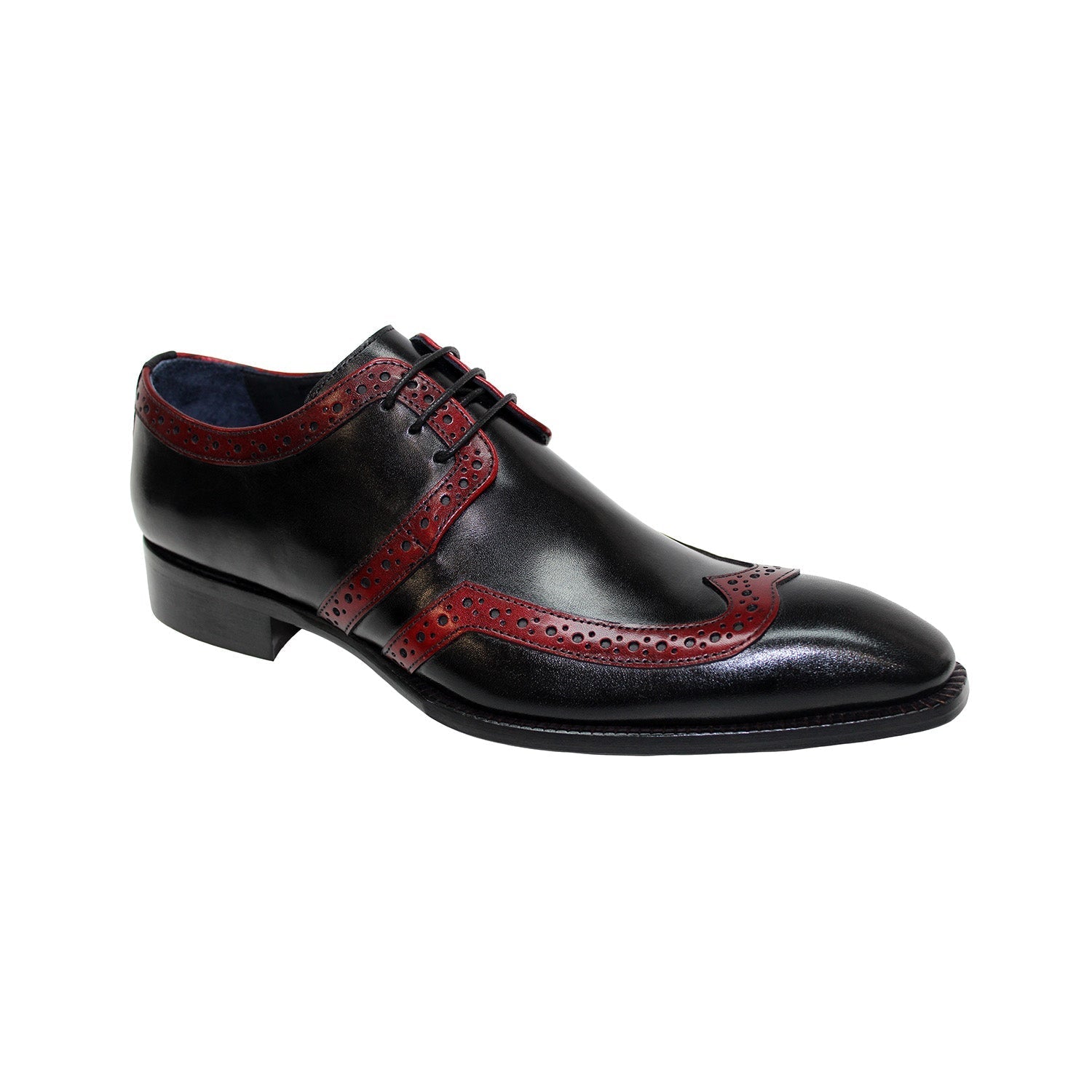 Duca Savona Men's Shoes Black/Red Calf-Skin Leather Oxfords (D1063)