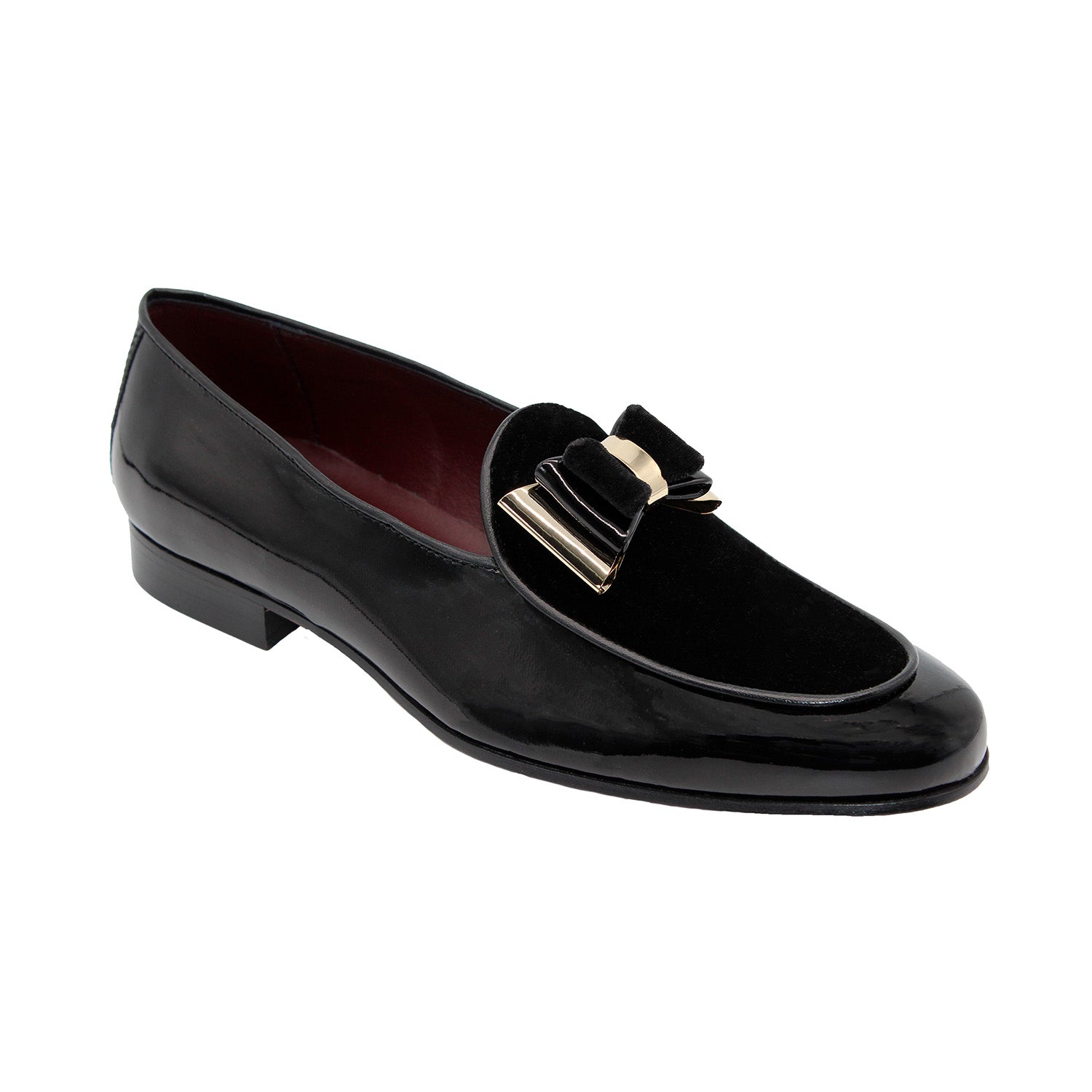 Duca Scala Men's Shoes Black/Gold Patent Leather/Velvet Formal Loafers (D1067)