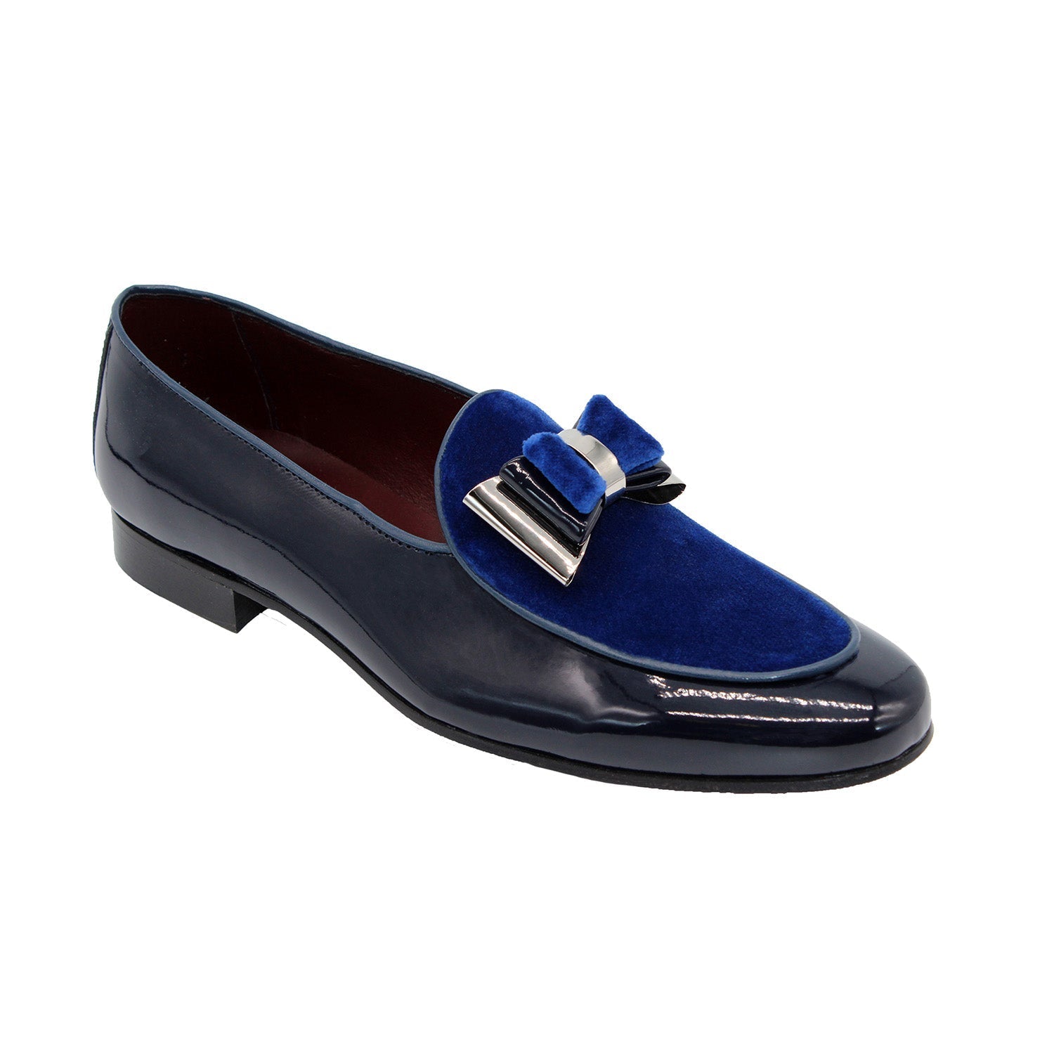 Duca Scala Men's Shoes Navy/Silver Patent Leather/Velvet Formal Loafers (D1070)