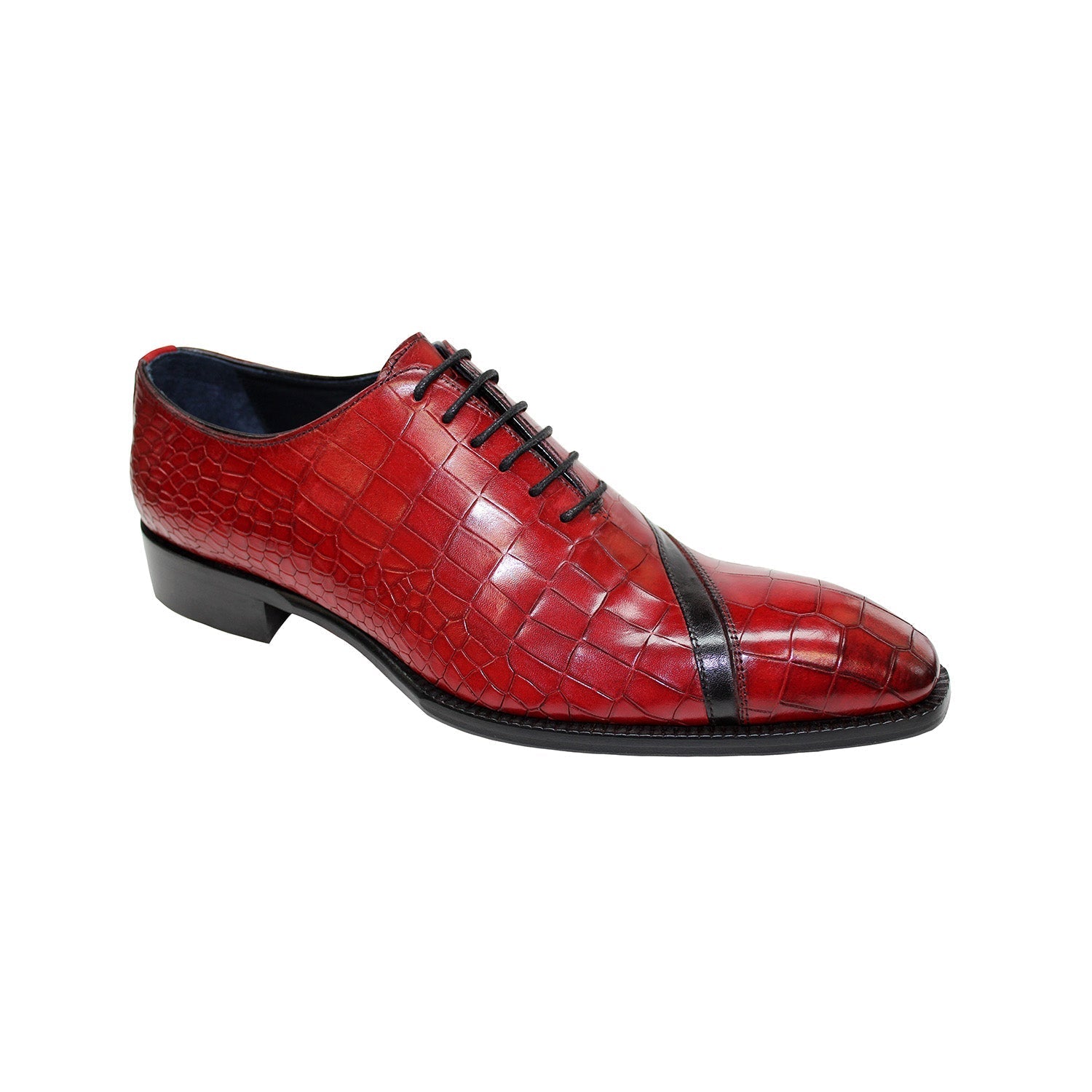 Duca Torre Men's Shoes Red/Black Calf-Skin Croco Print Leather/Calf Oxfords (D1080)