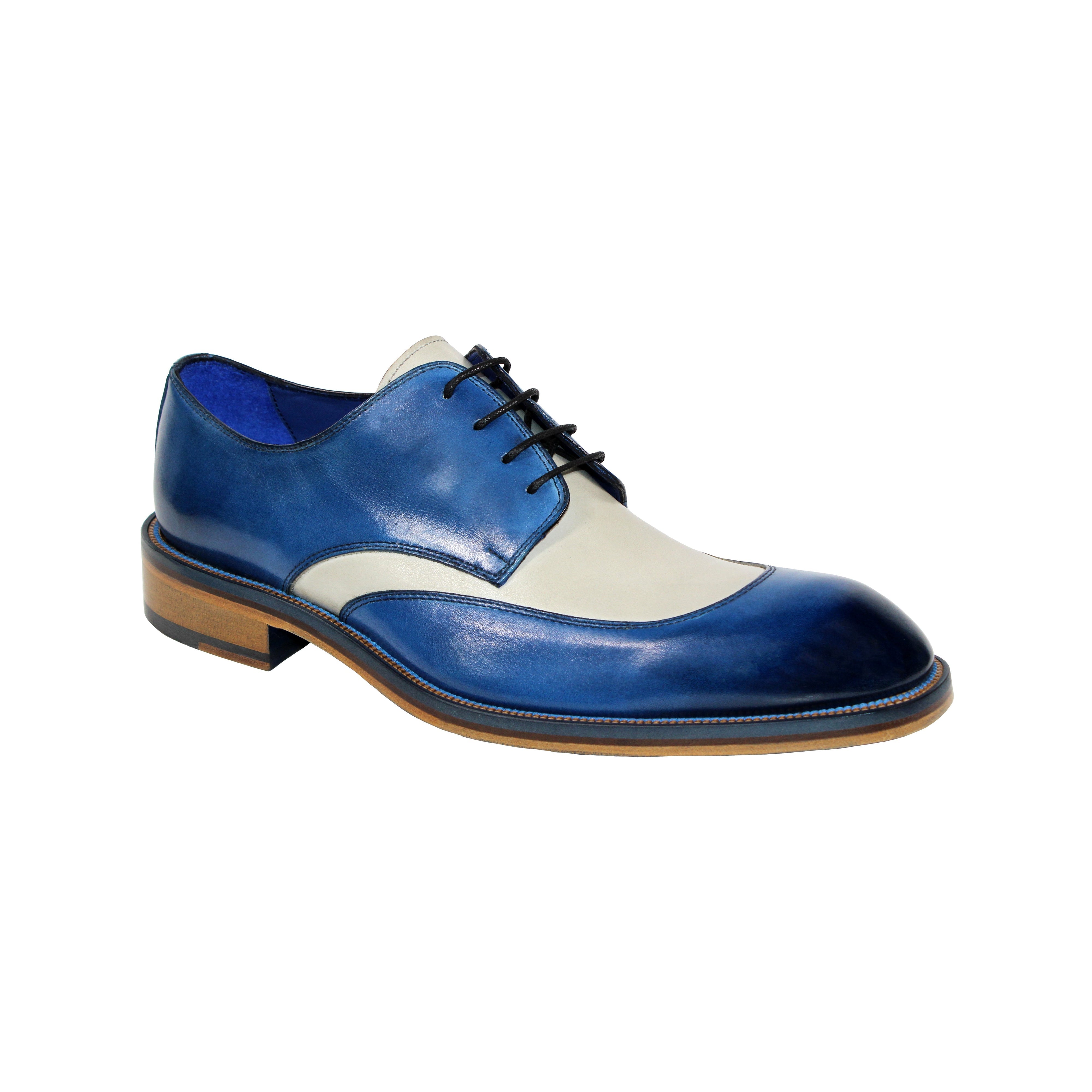 Emilio Franco Cosimo Men's Shoes Ocean Blue/Bone Calf-Skin Leather Oxfords (EF1158)