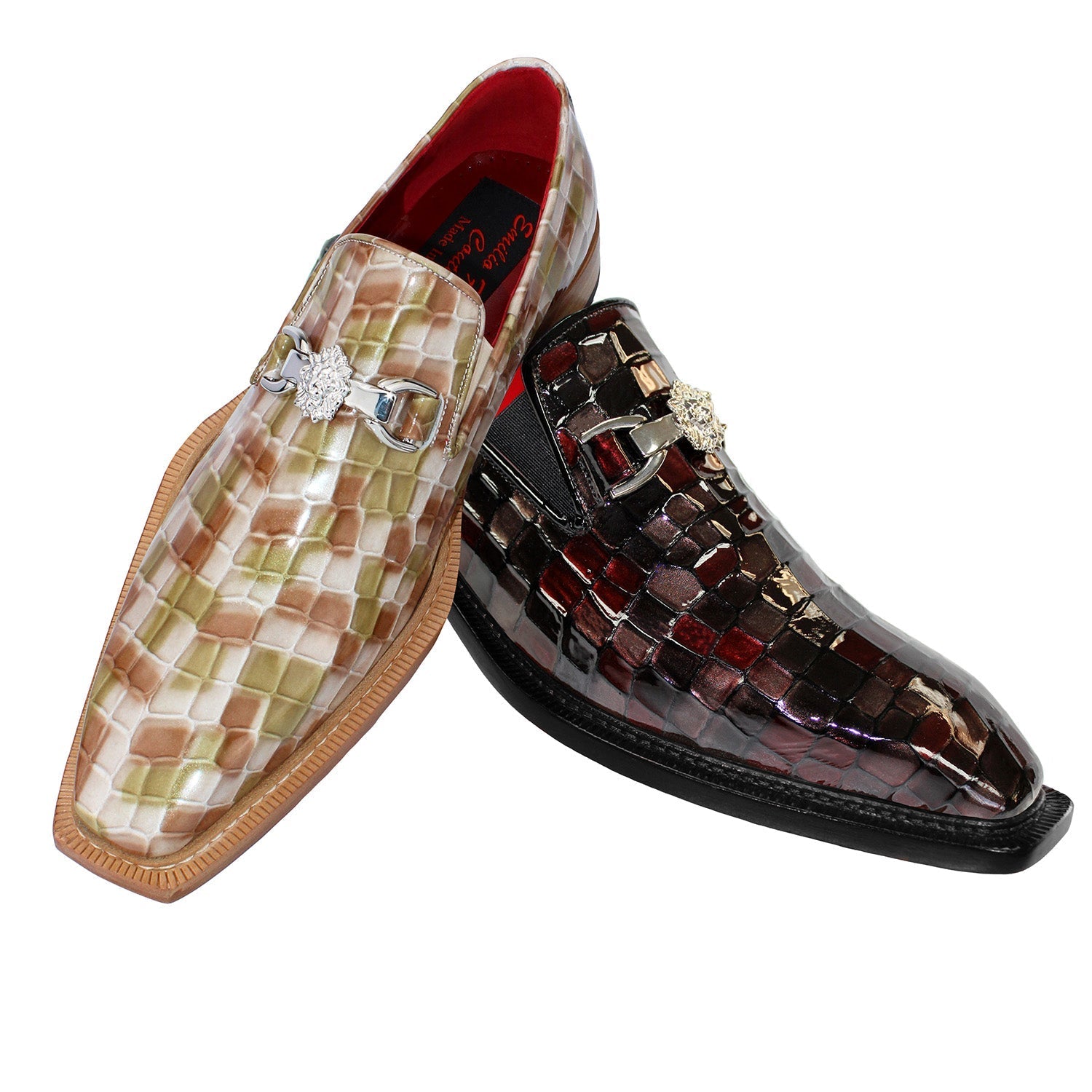 Emilio Franco Narciso Men's Shoes Multi Beige Patent Leather Multi Croco Print Loafers (EFC1017)