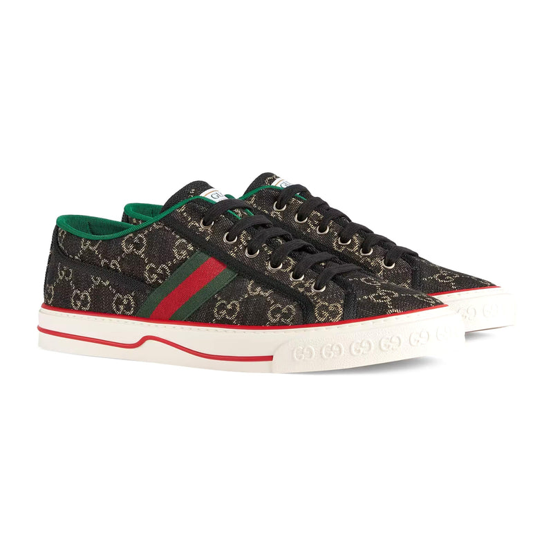 Gucci 606111 Men's Shoes Black & Ivory Jacquard Denim Tennis 1977 Snea –  AmbrogioShoes