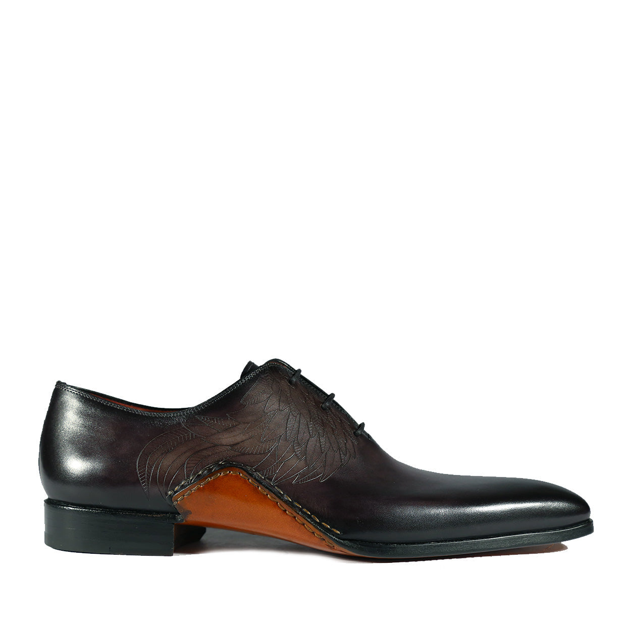 Magnanni 24133 Men's Shoes Black & Gray Patina Leather Whole-cut Oxfor ...