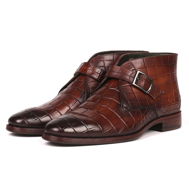 Paul Parkman 8638-BRW Men's Shoes Brown Crocodile Print / Calf-Skin Le ...