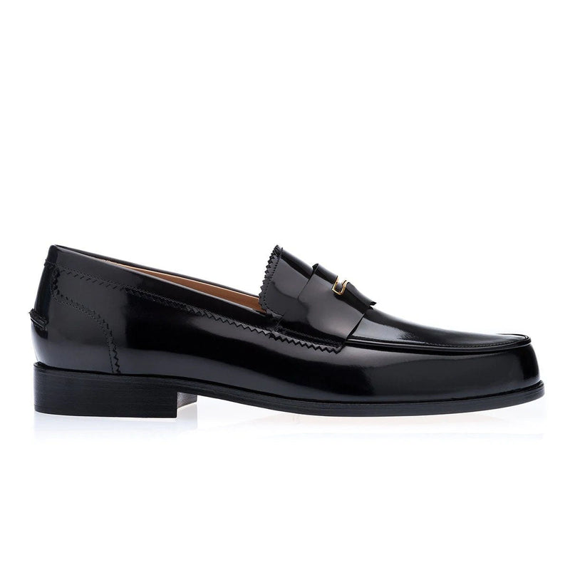 SUPERGLAMOUROUS Balmoral Men's Shoes Black Polished Leather Penny Loaf ...