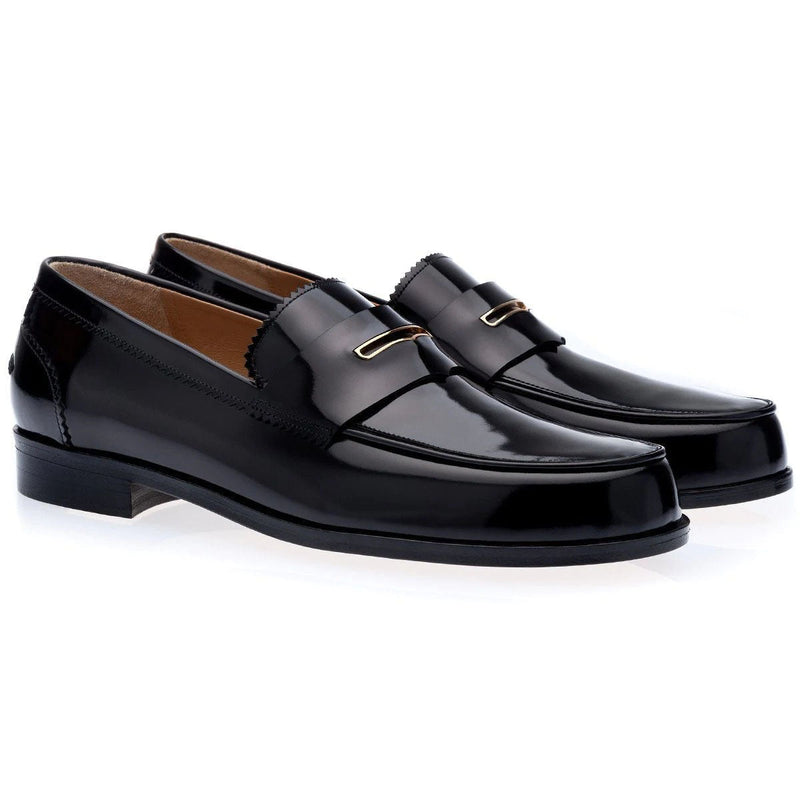 SUPERGLAMOUROUS Balmoral Men's Shoes Black Polished Leather Penny Loaf ...