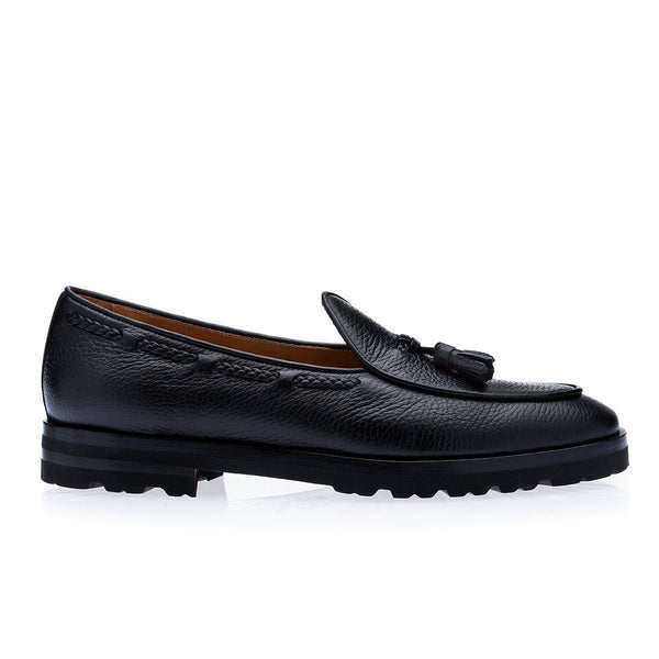 SUPERGLAMOUROUS TANGERINE 8-T Men's Shoes Black Deerskin Leather Belgian Loafers (SPGM1142)-AmbrogioShoes