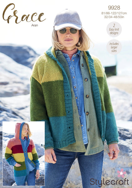 Stylecraft Grace Aran Hooded Cardigan Knitting Pattern 9928 – knot just ...