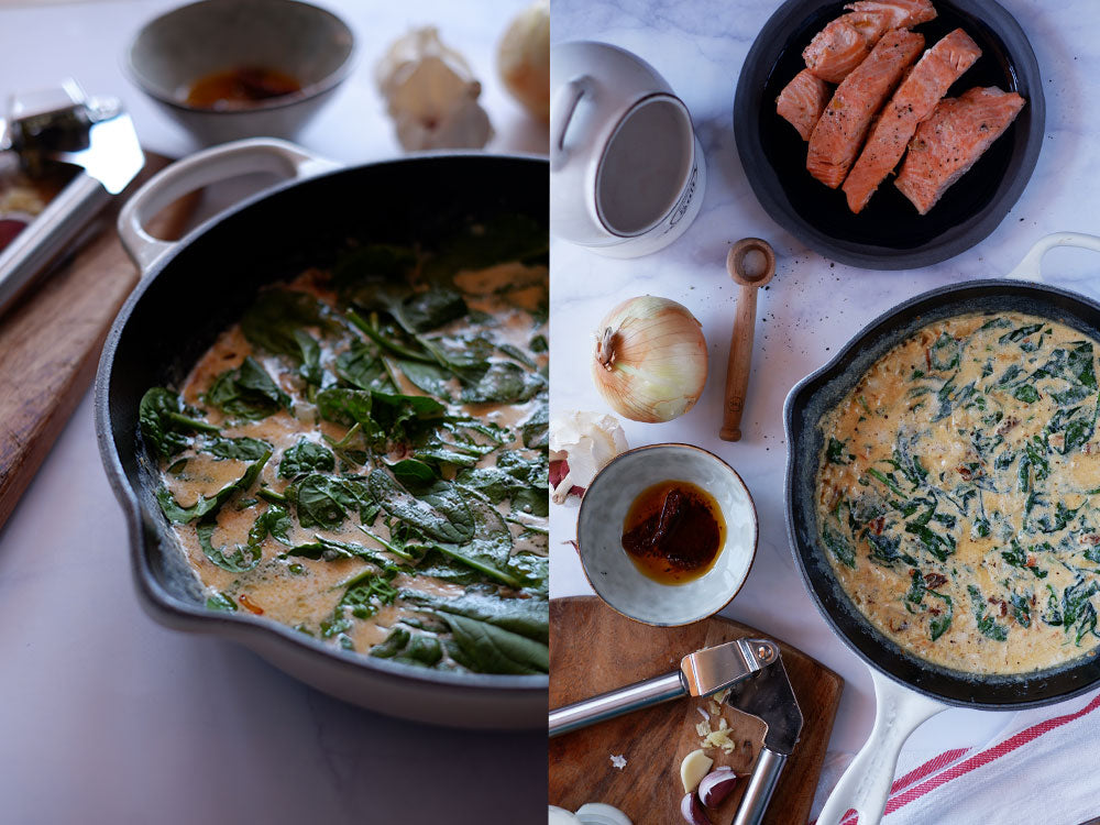 Salmón a la crema con espinacas