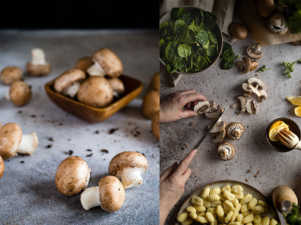 Sautierte Gnocchi mit Pilzen und Spinat