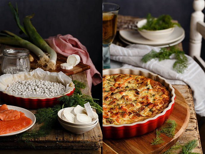 quiche de salmón y queso de cabra