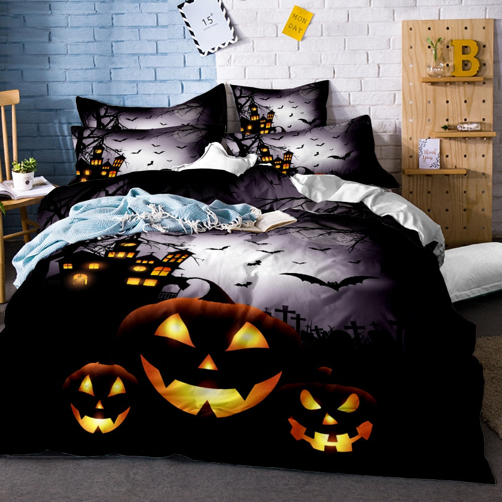 3d Black Skull Bedding Set Halloween Style Bed Sheet Queen King