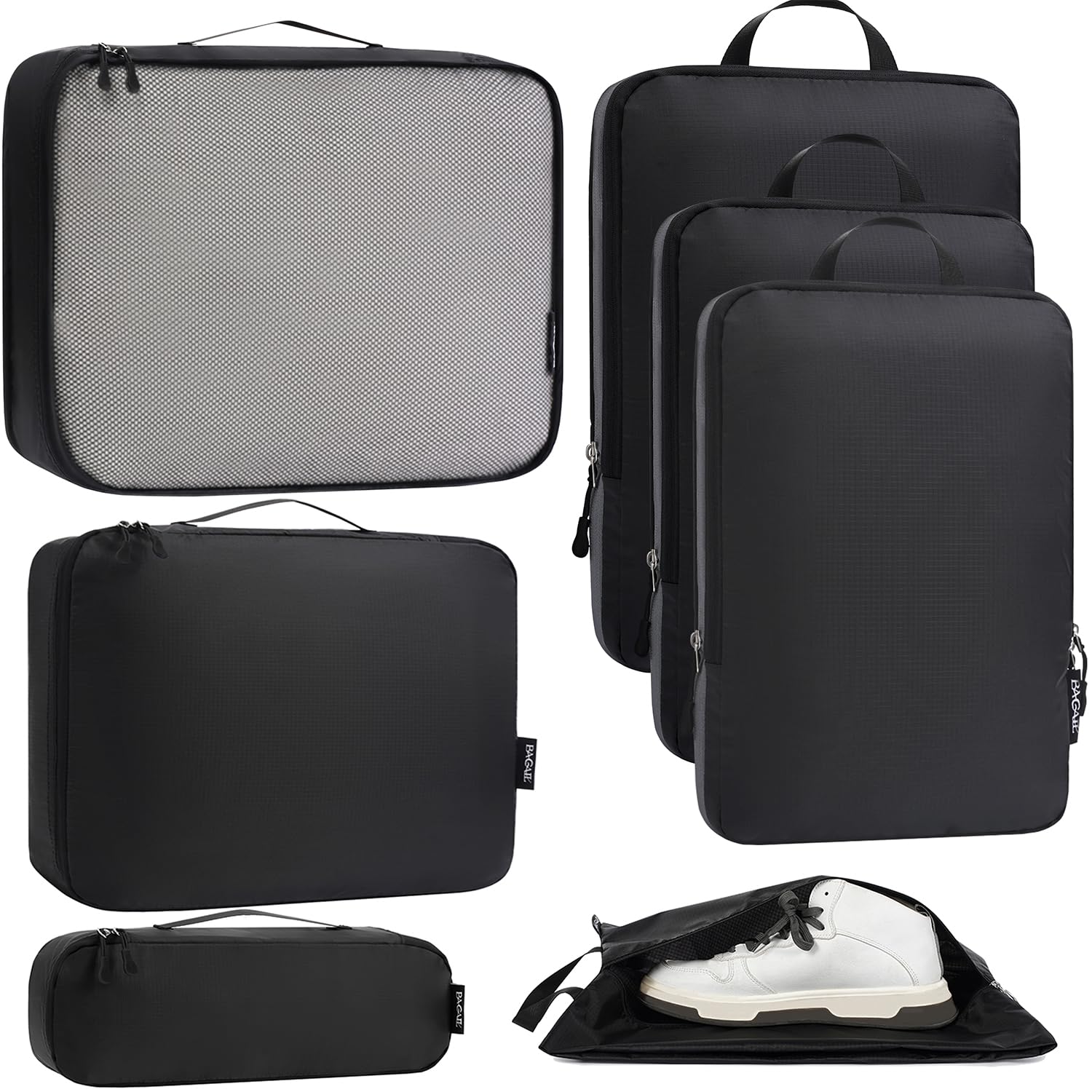 Bagail Ultralight Packing Cubes 7 Set, 3 Compression Packing Cubes 3 Packing Organizers With 1 Shoe Bag-Beige Mesh