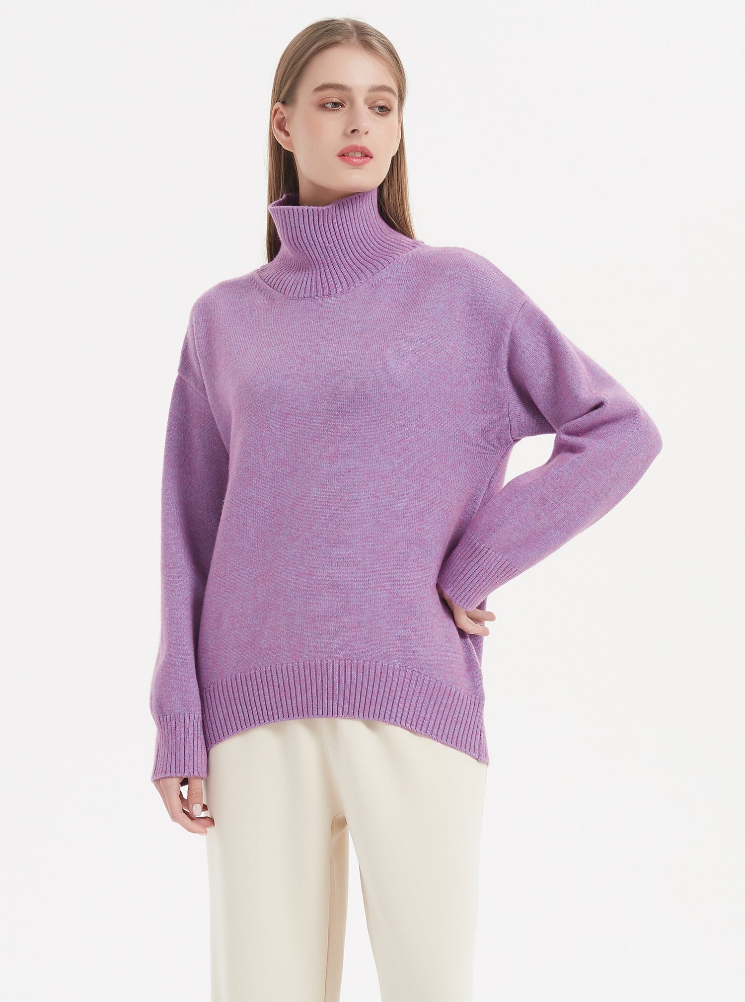 purple polo neck jumper