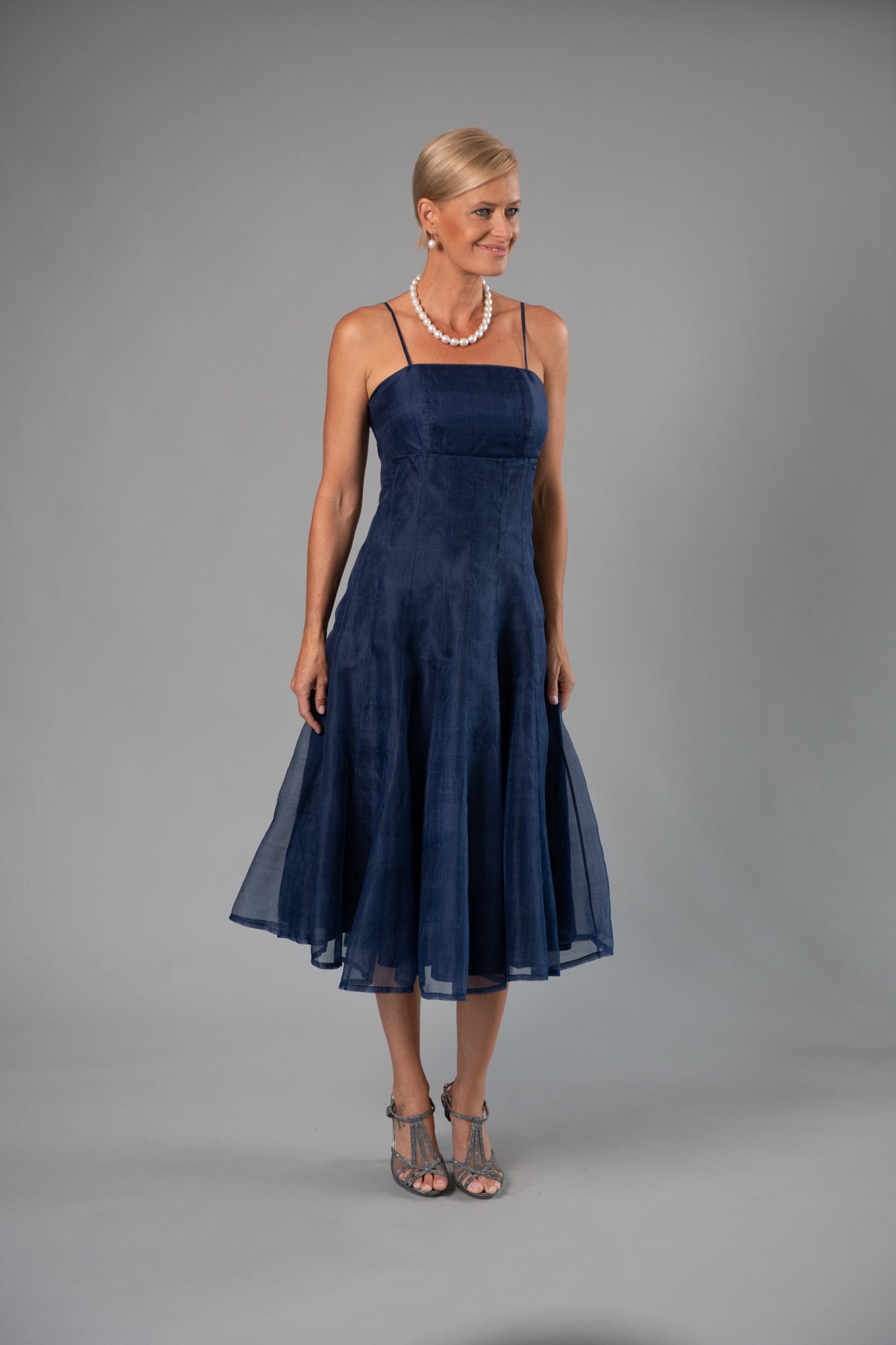 Living Silk - Tea Length Dress - Midnight Blue