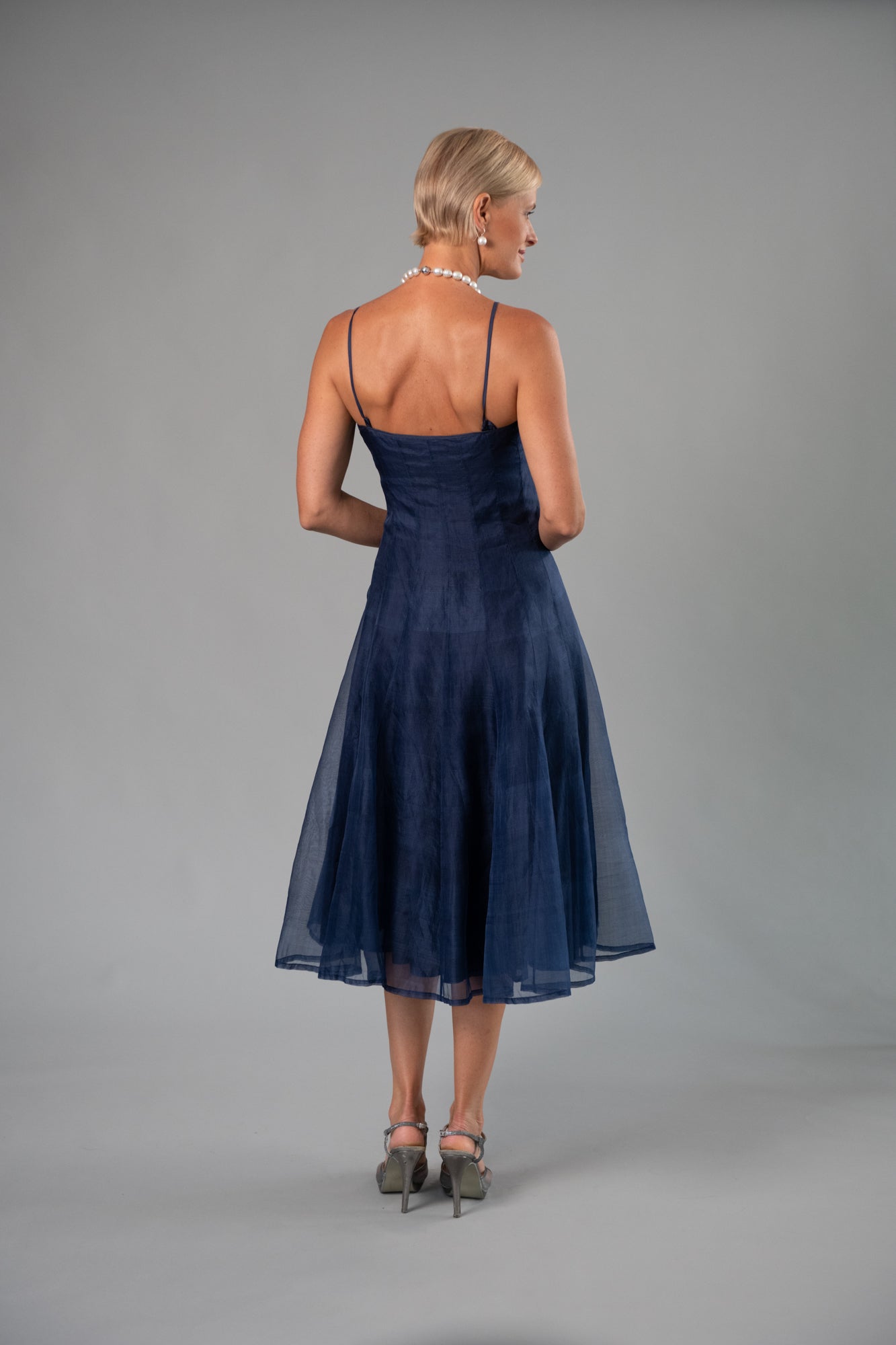 Living Silk - Tea Length Dress - Midnight Blue