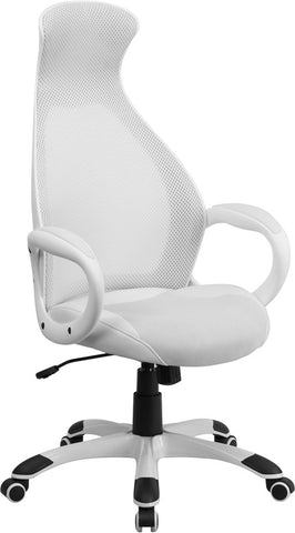 High Back White Mesh Executive Swivel Office Chair With Leather