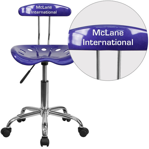 Personalized Vibrant Deep Blue And Chrome Task Chair With Tractor