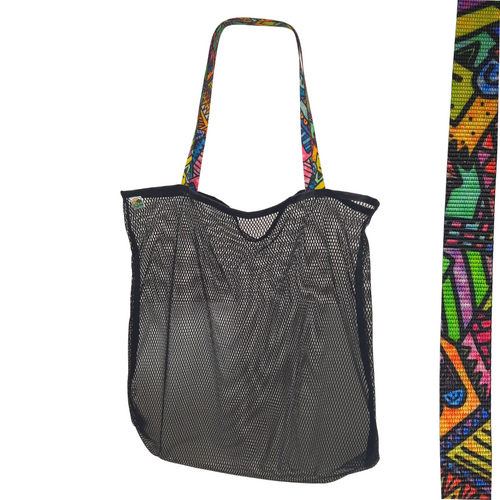 Black Multicolored Mesh Bucket Bag