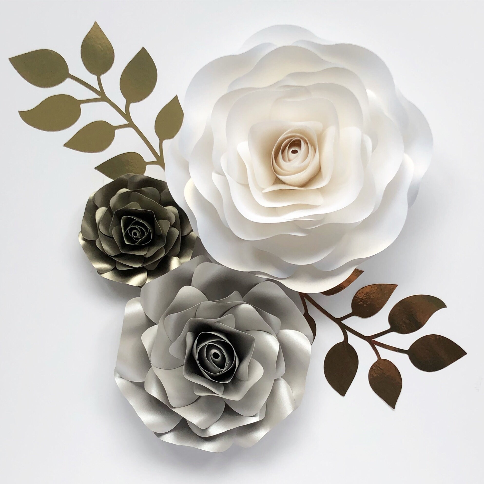 Ellie Paper Rose Flower Wall Decor 3 Piece With Leaves Nursery Decor Dearamy