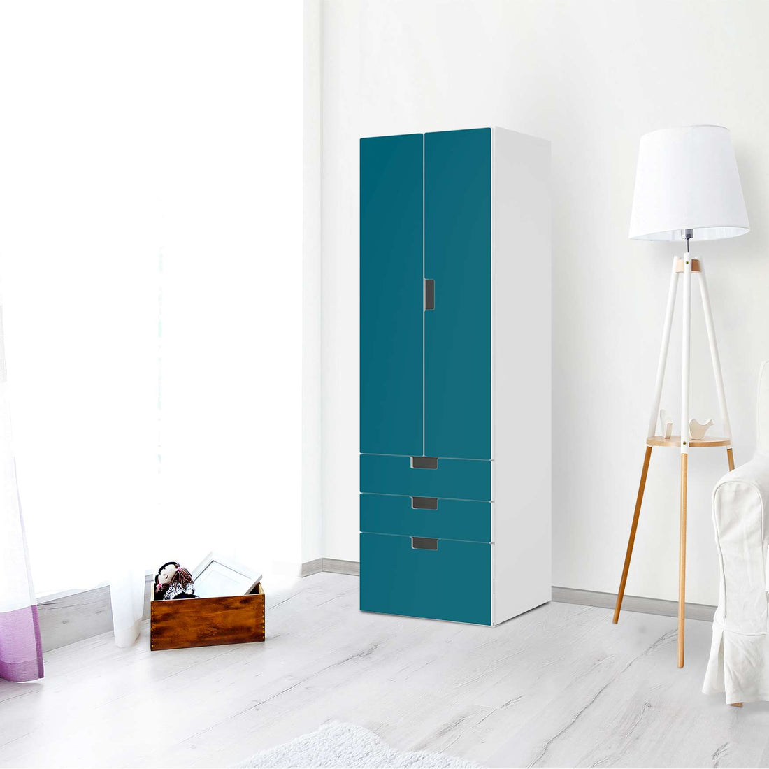 Klebefolie Türkisgrün Dark - IKEA Stuva kombiniert - 3 Schubladen und 2 große Türen (Kombination 1) - Wohnzimmer