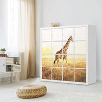 Möbelfolie Savanna Giraffe - IKEA Kallax Regal 16 Türen - Wohnzimmer