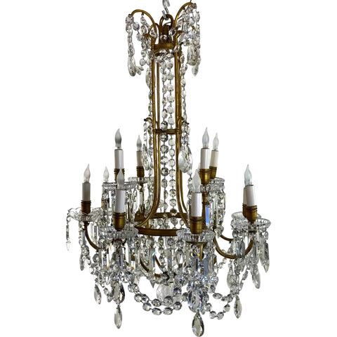 Large French Signed Baccarat Crystal and Gilt Bronze 12-Light Chandelier