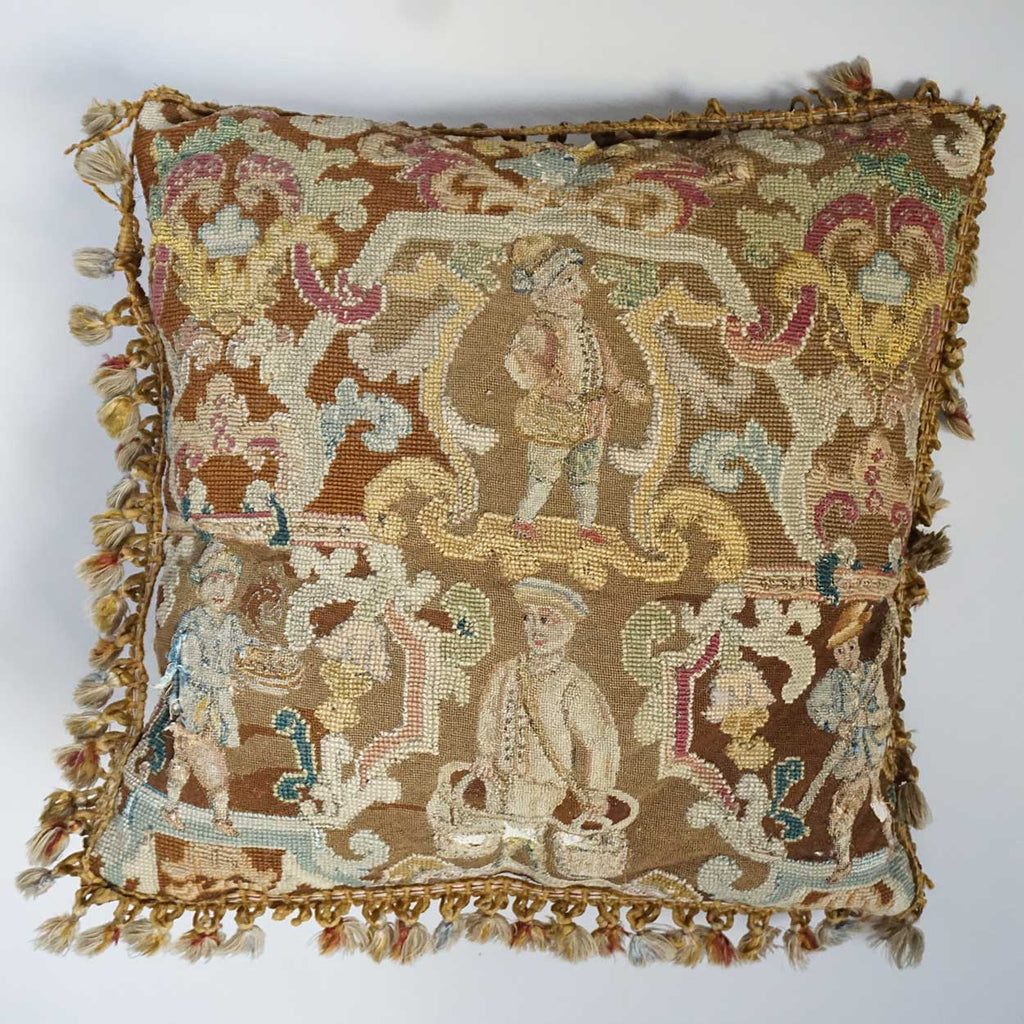 Early English 18th century Needlework and Tassel Trim Pillow