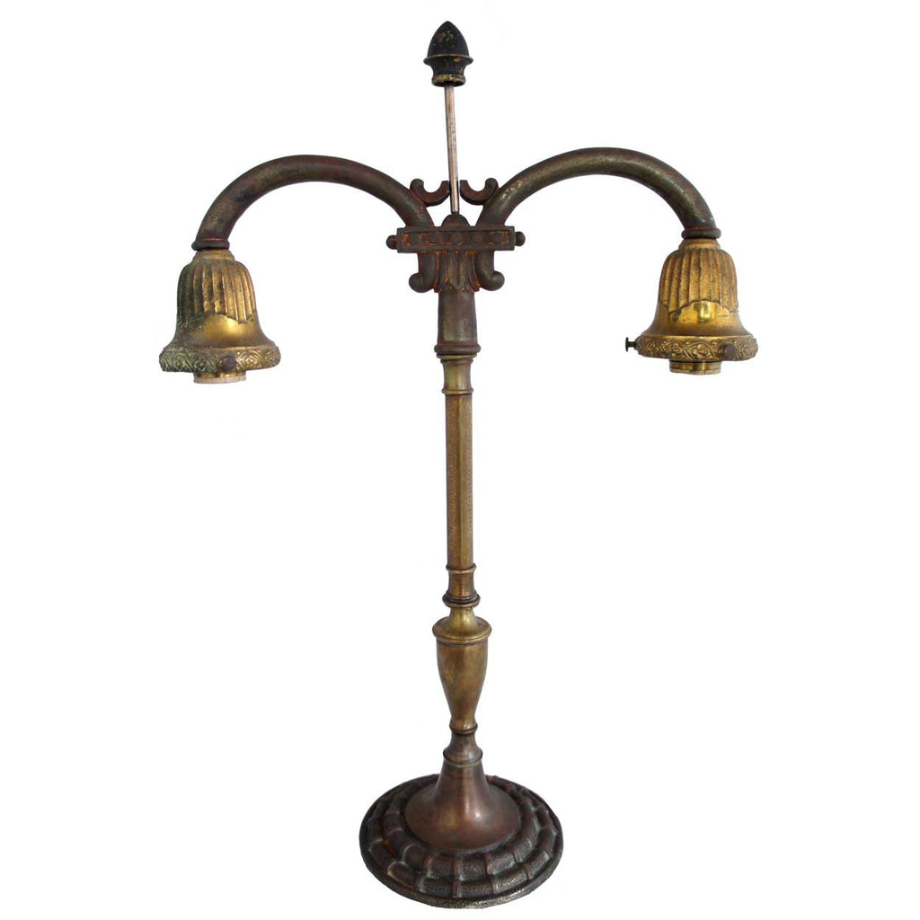 American Rembrandt Brass And Cast Iron Two Light Student Table Lamp