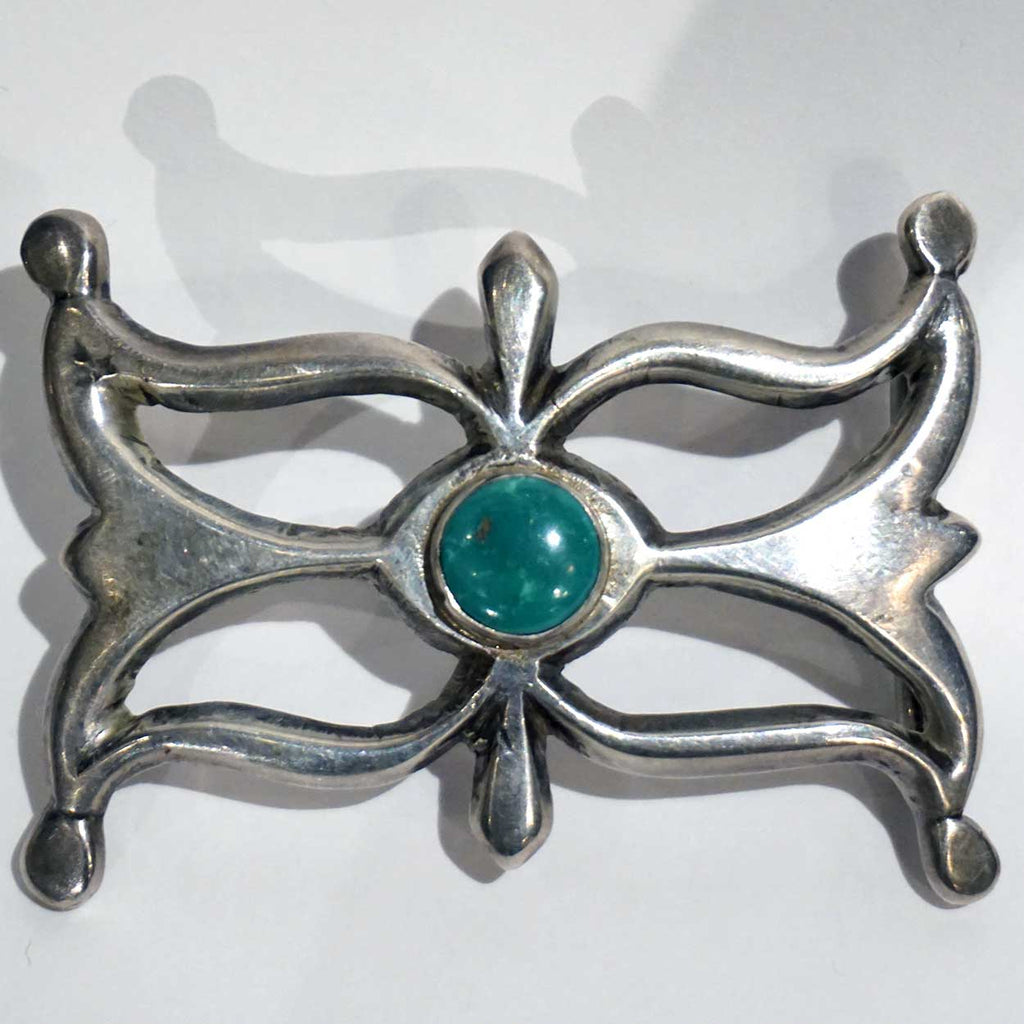 Vintage Native American Indian Silver and Turquoise Belt Buckle