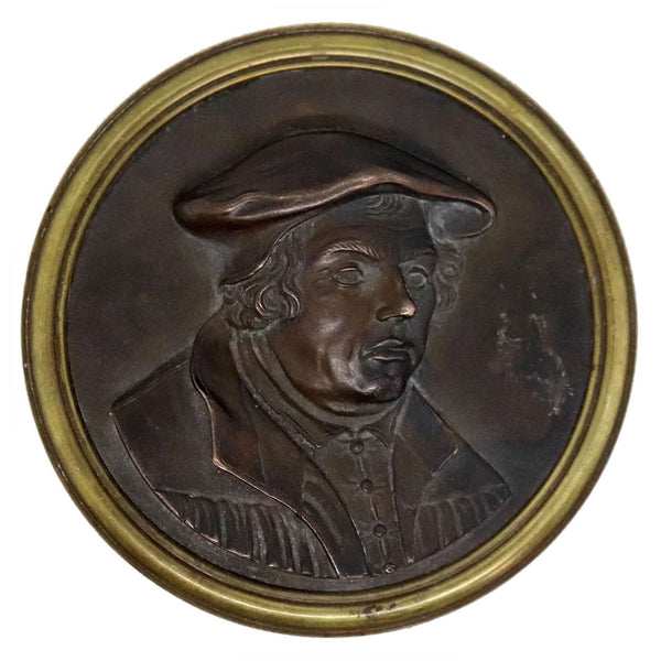 Small Cast Bronze and Brass Martin Luther Portrait Medallion Plaque