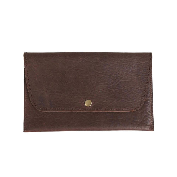 Rustic Brown Leather Clutch closed