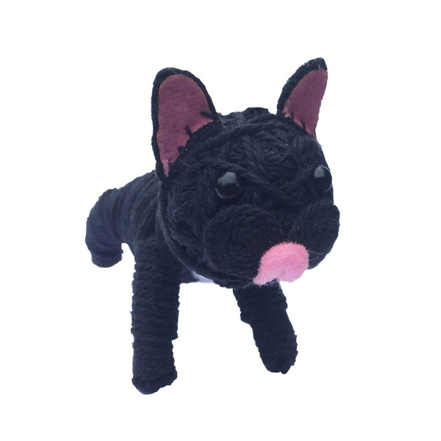 Kamibashi String Doll Keychain - Frenchie the dog black