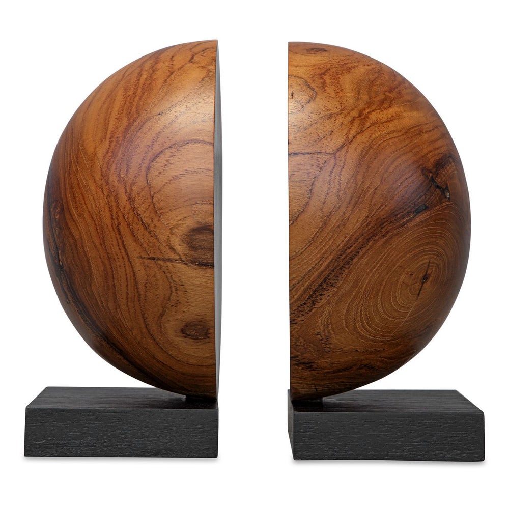 Uttermost Set of 2 Stunning Teak and Noir Bookends