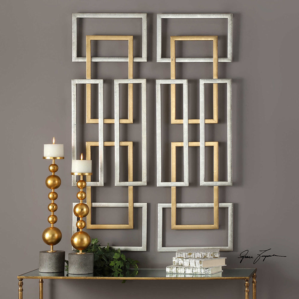 Silver Gold Overlapping Rectangles Wall Art Set Of 2 Scenario Home