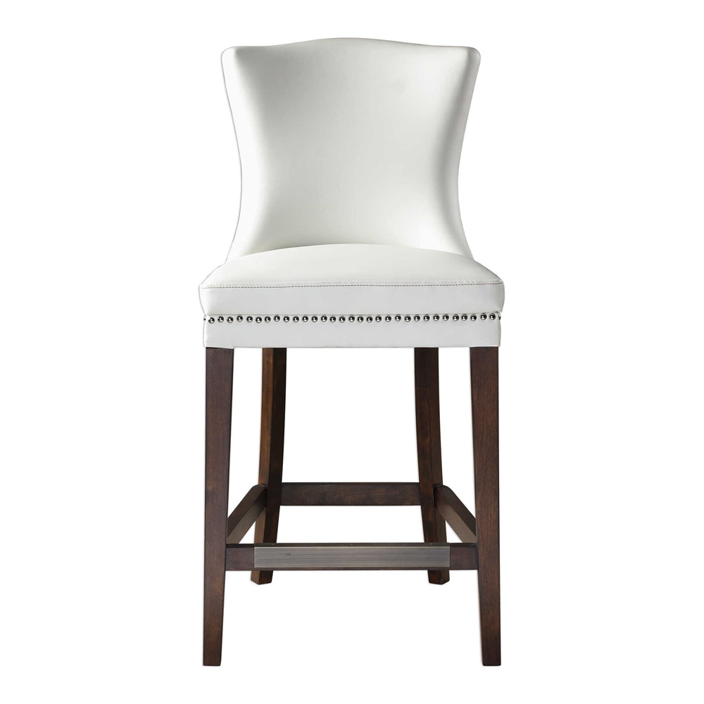 Faux Leather Counter Stool With Nailhead Trim Off White Dark
