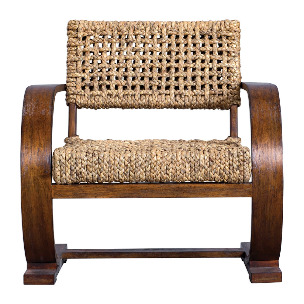 Teak Veneer Curved Frame Chair with Woven Fiber Seat - Scenario Home