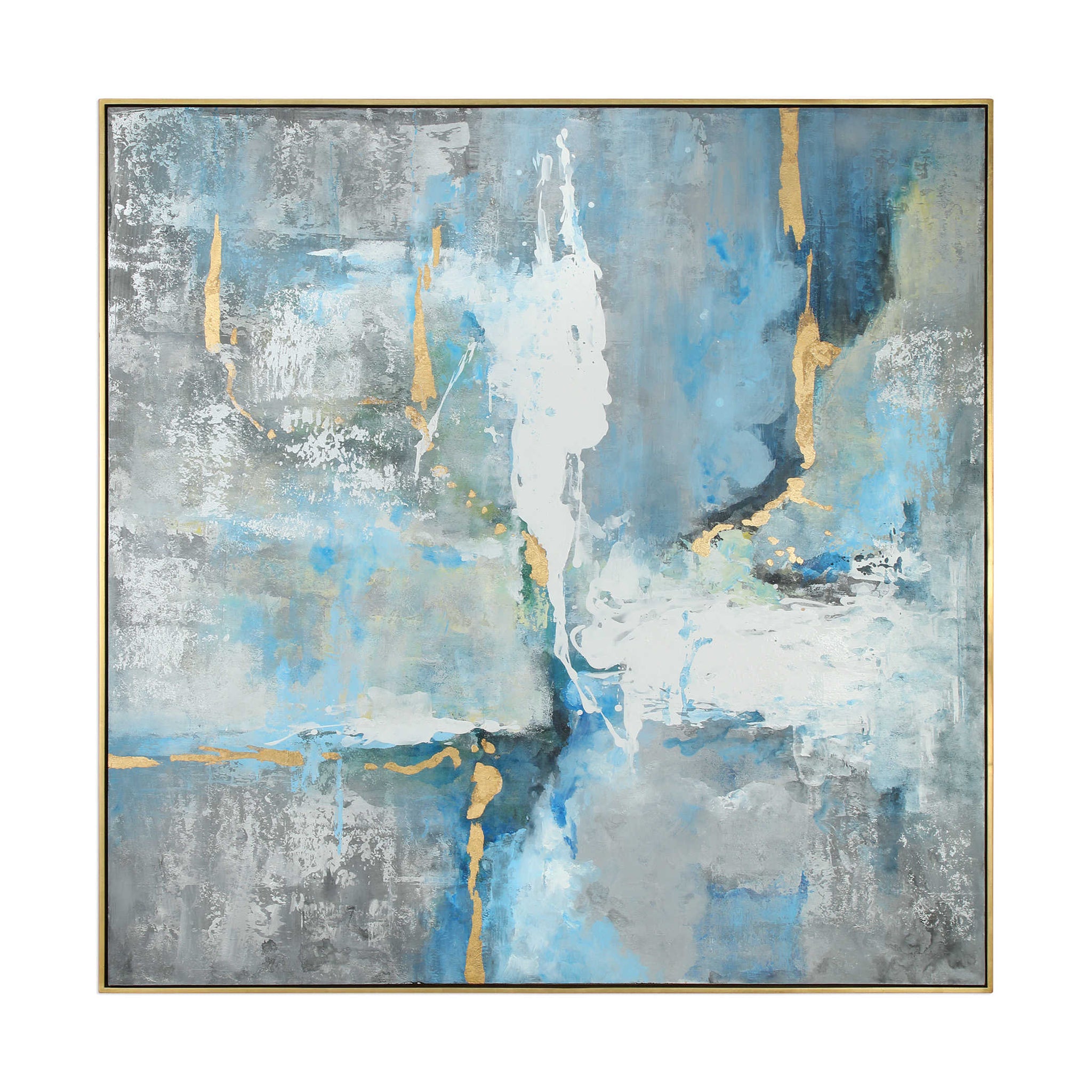 Oversized Blue Gold Abstract Artwork Scenario Home