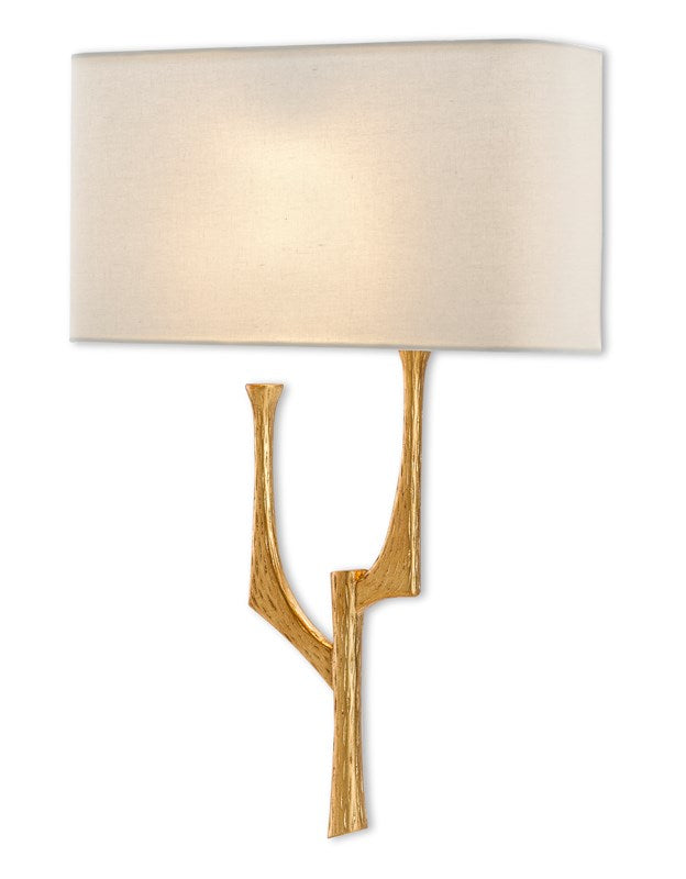 Currey and Company Bodnant Gold Leaf Right Wall Sconce - Scenario Home