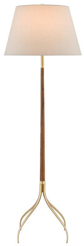 Currey and Company Circus Floor Lamp - Natural/Wood/Brushed Brass