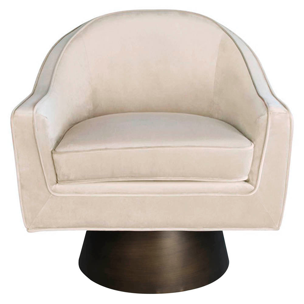 worlds away modern swivel chair with bronze base  cream velvet