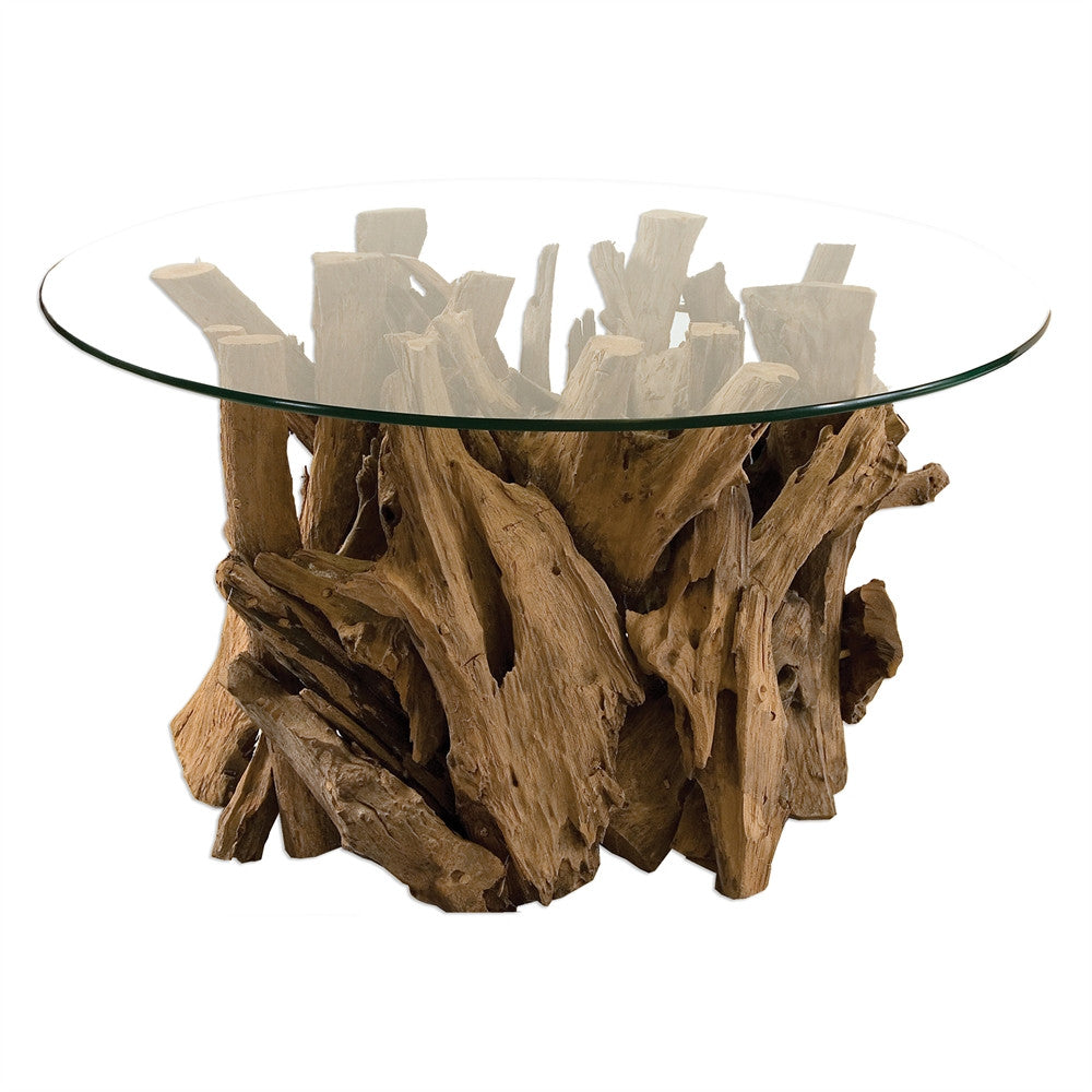 Driftwood Glass Top Coffee Table Scenario Home