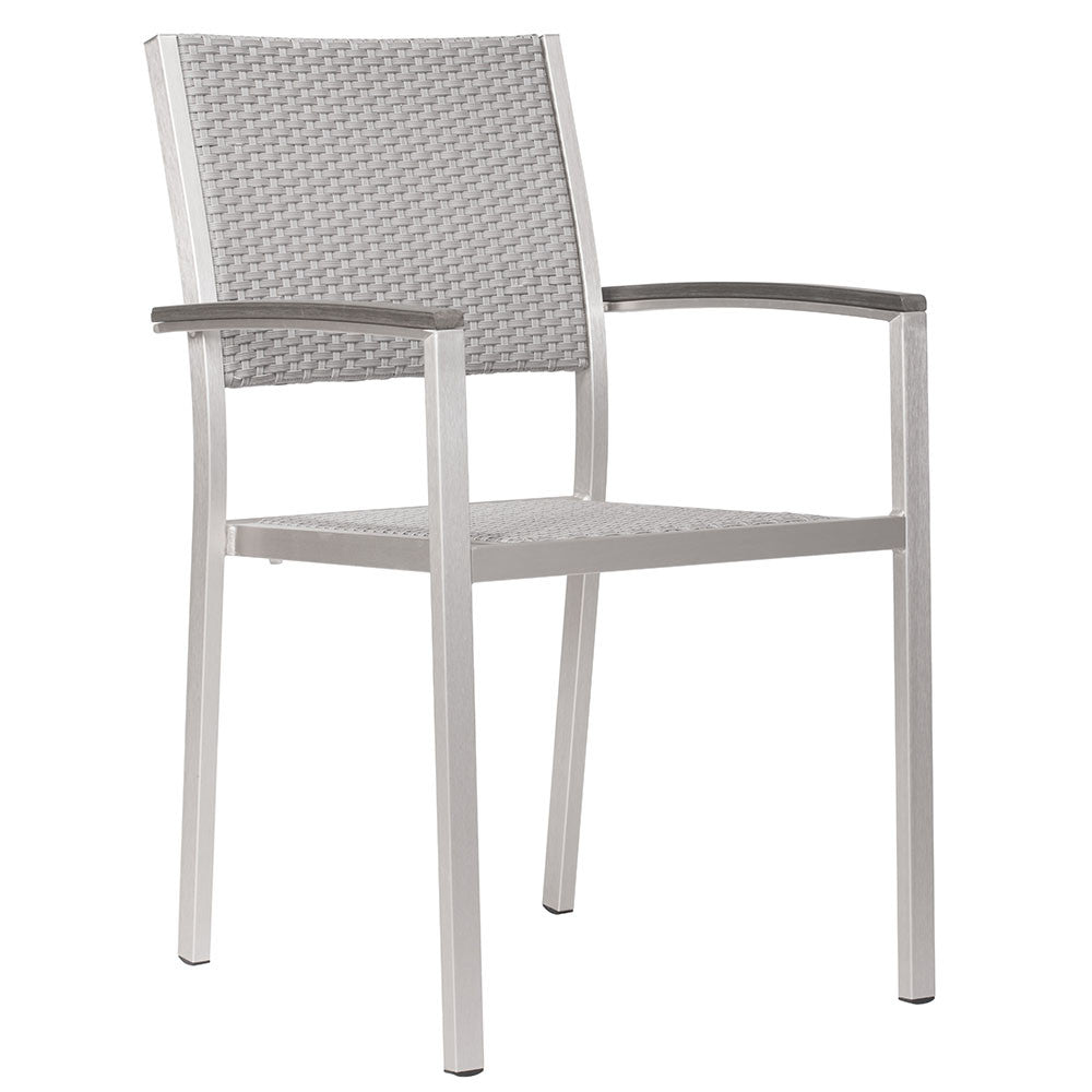 modern aluminum outdoor woven arm chairs — grey