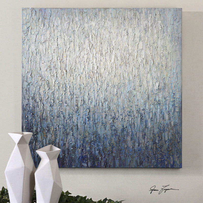 Textured Abstract Painting Wall Art - Blue & Grey