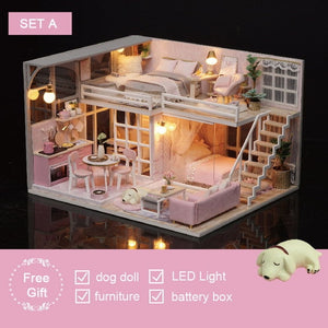 Wooden Doll Houses Miniature Dollhouse Furniture Kit Toys For