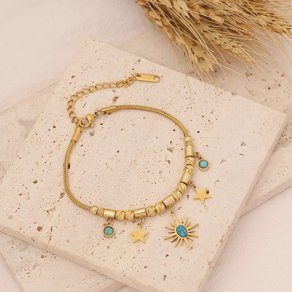 Charm, gold plated: Sun with colourful stones